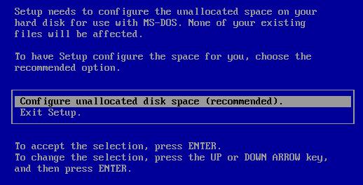 Configure unllocated disk space (recommended)
