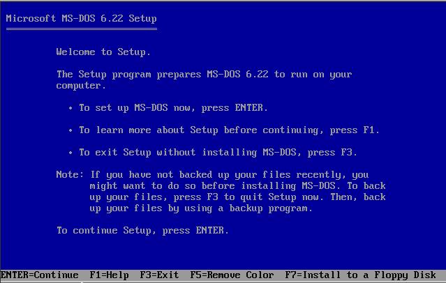 Okno instalatora systemu MS-DOS